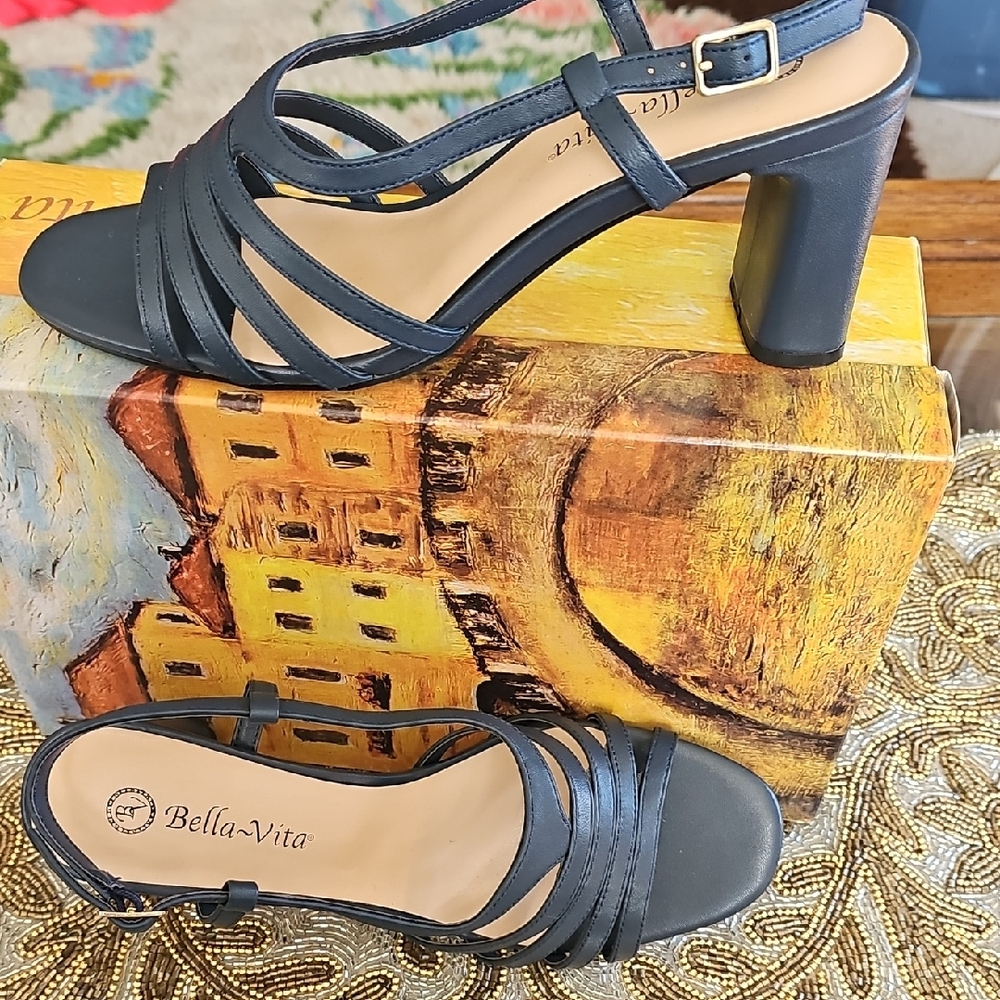 Bella Vita Navy Strappy Block Heel Sandals